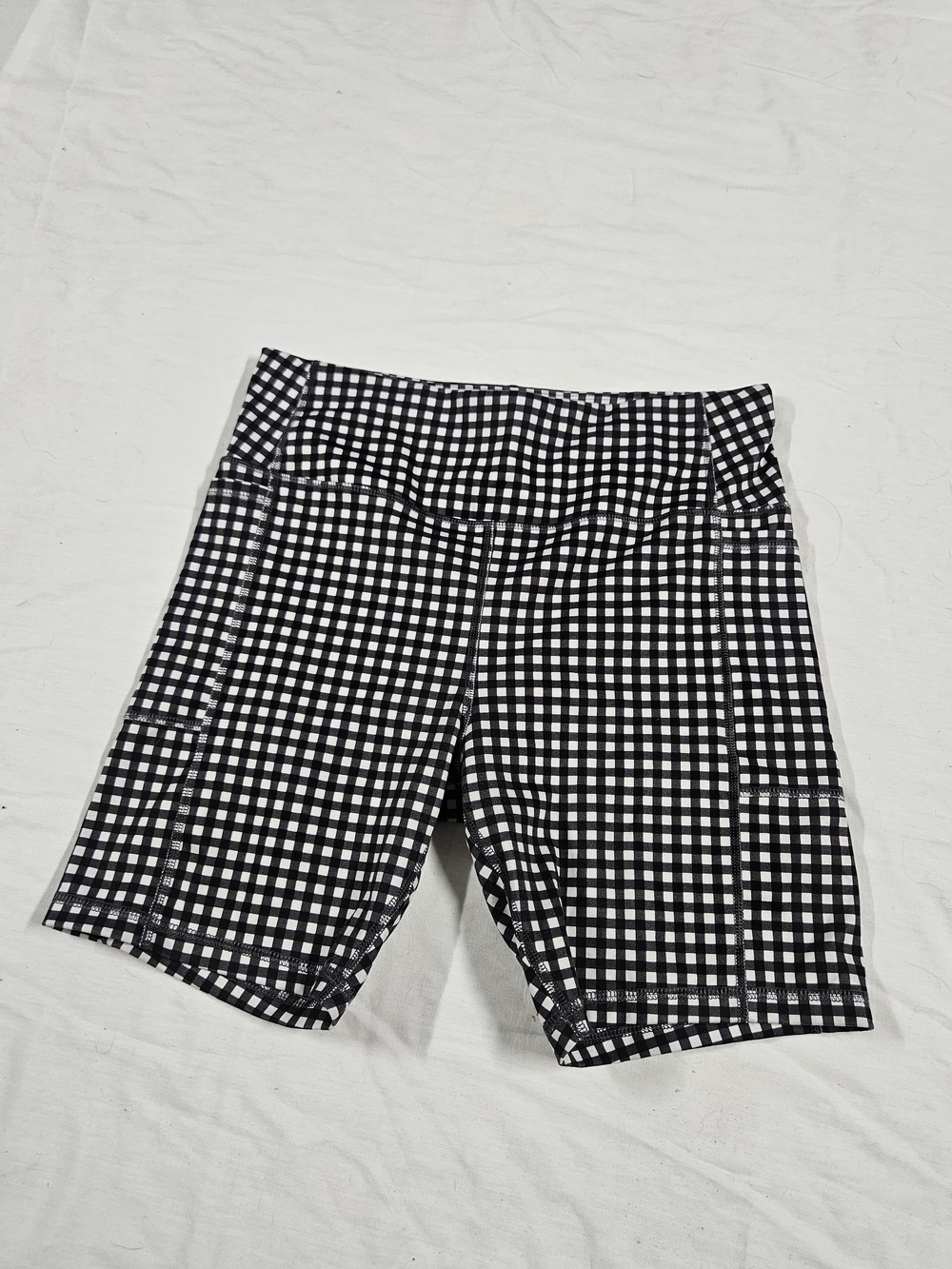 Black & White Gingham High-Rise Bike Shorts for Women